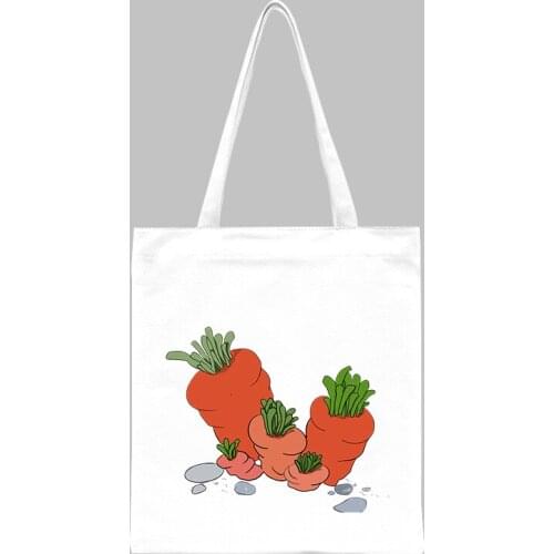 Carrot Cartoon Pattern Print Simple Tote Bag Canvas Trendy Shopping Bag Women School Bookbag Trip Bag Large Capacity
