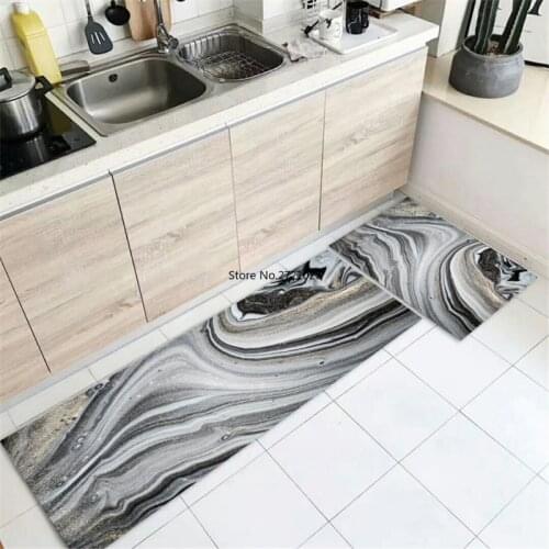 Simple Gray Marble Kitchen Runner Mat Washable Carpet Flannel Non-slip Door Mat Entrance Hallway Carpet Decoration Bedside Mat