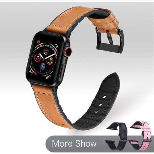 Watch Band For Apple Watch Series SE 6 5 4 Watchband Silicone With Leather Wrist Strap Bracelet For Apple Watch 38/42mm 40/44mm