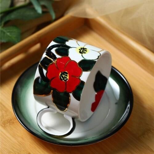 Hand-painted underglaze camellia cup and saucer ceramic coffee cup and saucer afternoon tea personality and creativity