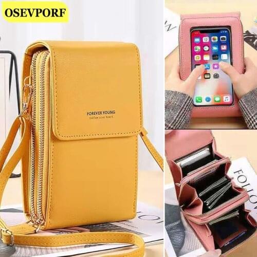 Touch Screen Mobile Phone Bag Single Small Shoulder Pouch Mini Crossbody Bags Women PU Leather Purse ID Credit Card Holder Case