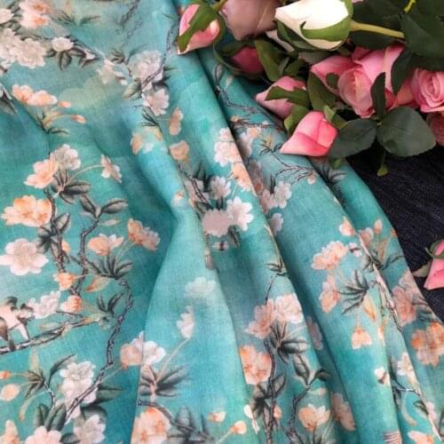 High quality new natural ramie fabric Beautiful Flower and bird printing sewing Skirt lining dress shirt bag fabrics