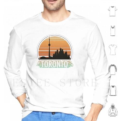 Toronto Hoodies Long Sleeve Toronto Canada Ontario City Sunset 80S Eighties Retro Circular Tower Skyscraper