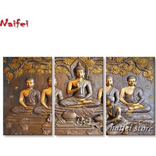 Triptych Abstract Landscape Golden Buddha 5D Diamond Painting Wall Art Diamond Embroidery for Living Room Interior Home Decor