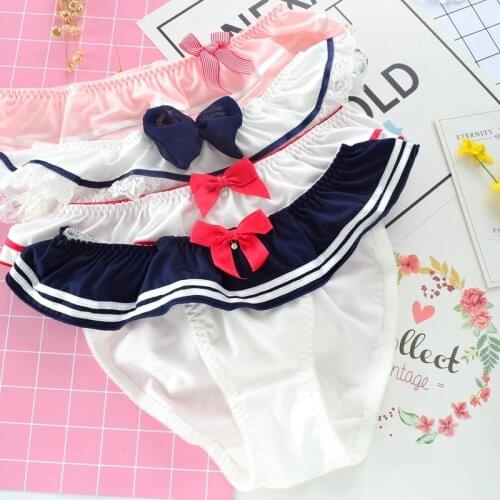 SP&CITY Japan Style Cosplay Cartoon Panties Women Sexy Navy Wavy Lace Underwear Cute Girl Bow Milk Silk Ruffles Lingerie JK