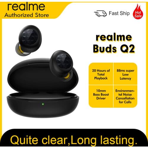 Realme Buds Q2 TWS Earphones Wireless 5.0 Earbuds 20 Hours Playback Noise Cancellation Ipx4 Water Resistant Headphones