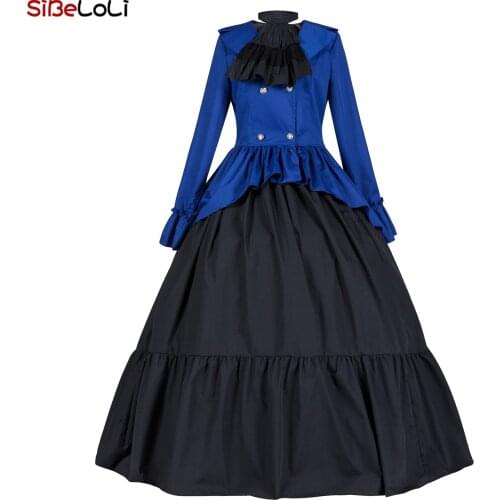 Victorian Civil War Blue Cotton Period Dress Tiered Skirt Theatrical Quality Ball Gown Theater Costume Reenactment