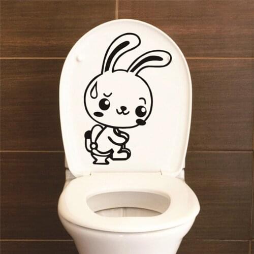 Funny rabbit children Toilet Stickers Bathroom Decoration Mural Art Wall Decals