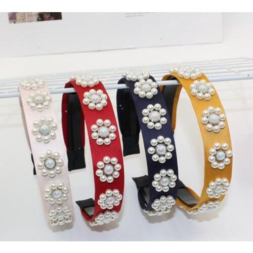 Retro Simulation Pearl Hairbands Women Hair Accessories Korean Handmade Bow Flower Hoops Headband Wedding Ornaments 2021 New