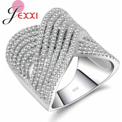 Top Zircon Crystal Multilayer Silver Color Cross Double X 925 Sterling Silver For Women Finger Rings Luxury Gift