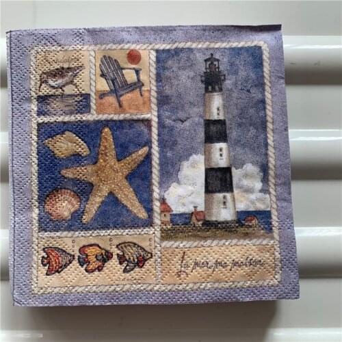 25cm paper napkin tissue cute blue sea starfish shell lighthouse handkerchief oil craft decoupage kid birthday party serviettes