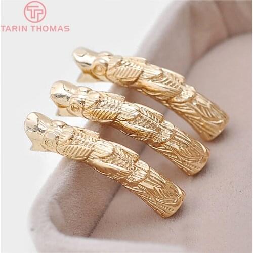 4PCS 35x7MM 24K Champagne Gold Color Plated Brass Connect Rope Dragon Bracelet Curved Tube Diy Jewelry Accessories