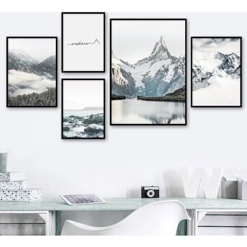 Alps Fog Snow Mountain Lake Seascape Nordic Posters And Prints Wall Art Canvas Painting Wall Pictures For Living Room Home Decor