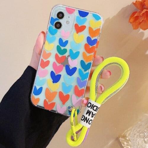 Sumkeymi Art Graffiti Lanyard Phone Cases For iPhone 12 11 Pro Max X XS XR 7 8 Plus 12 Mini Soft TPU Cute Strap Cord Shell