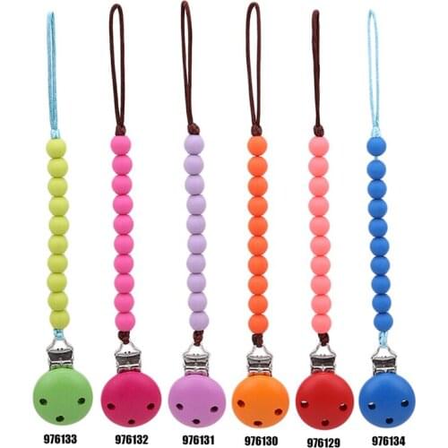 Wood Bead High Quality Baby Pacifier Clip Dummy Chain Nipple Holder Infant Soother Teether Baby Feeding Pacifier