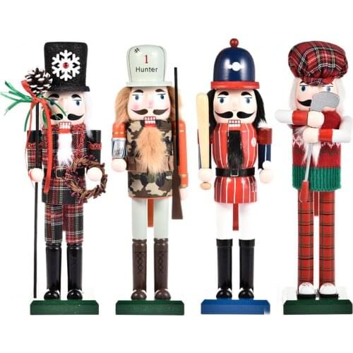 Wooden Nutcracker Puppet Soldier Christmas Decorative Nutcracker Figurine Hand Painting Puppet Bar Ornament Home Decoration