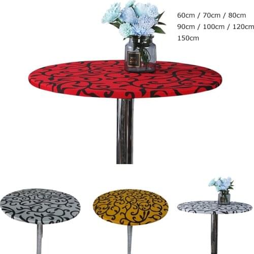 Elastic Round Tablecloth Dust-Proof Printing Table Cover for Home Hotel Restaurant Modern Dinner Table Cloth Gray Red Gold White