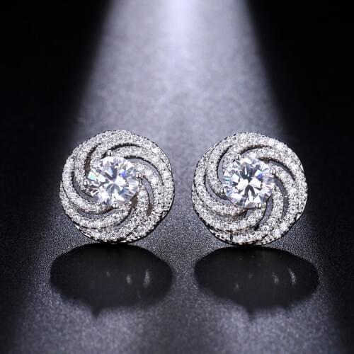 Emmaya Popular Earring White Round Spiral Crystal Solid AAA CZ Jewelry For Women Girls Fine Gift Party Wedding