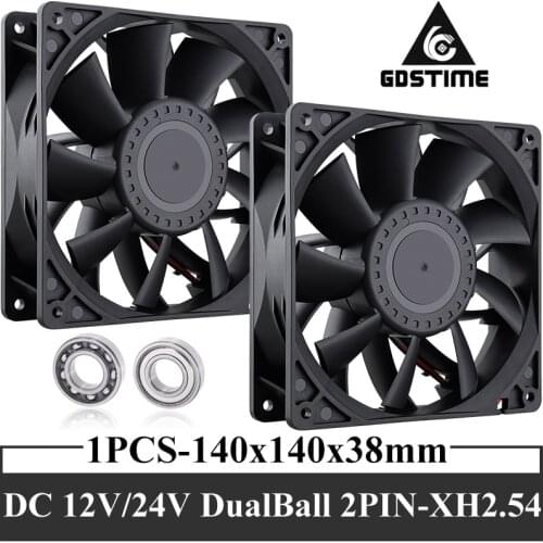 GDSTIME 14cm Fan 140mm x 38mm 12V 24V Dual Ball Bearing DC Brushless Cooling Fan 223 CFM Big Airflow Case Fan Cooler For Cabine