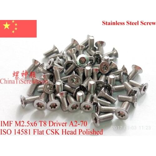 ISO 14581 Stainless Steel Screws M2.5x6 Torx T8 Flat Head A2-70 Polished ROHS 100 pcs
