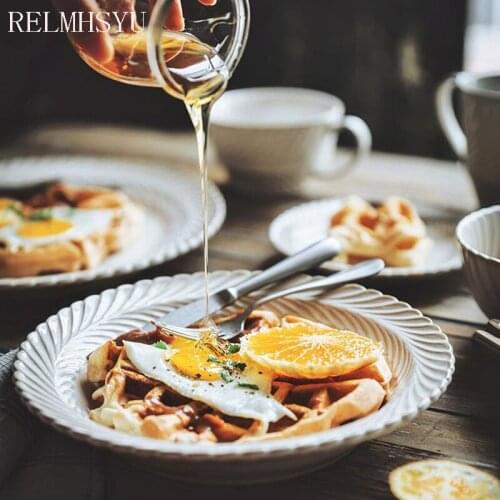 RELMHSYU Nordic Style 6/12PCS Ceramic Salad Fish Dinner Plate Underglaze Rice Dinner Bowl Houshold Tableware Set