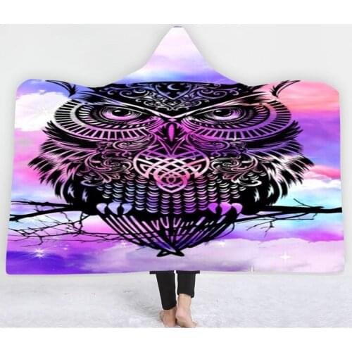 Colorful Love Owl Hooded Blanket Cartoon 3D Child Adult Throw Blanket Nap Office Sofa Wearable Blanket