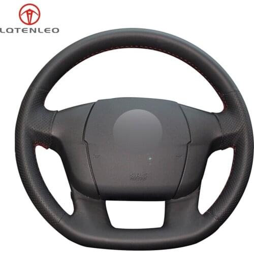 LQTENLEO Black PU Artificial Leather Sew Car Steering Wheel Cover For Citroen C4 C4L C4 L New C4 (No multi-function button)