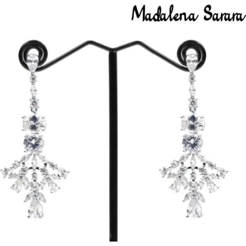 MADALENA SARARA AAA Cubic Zircon Inlaid Pave Setting High Polished Dangle Fine Copper Earrings Simple Style