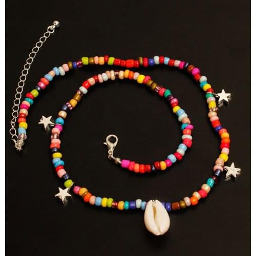 Trendy Colorful Seed Beads Choker Necklace Bohemian Summer Chic Bib Collier Cowrie Shell Star Pendant Beads Necklace Jewelry