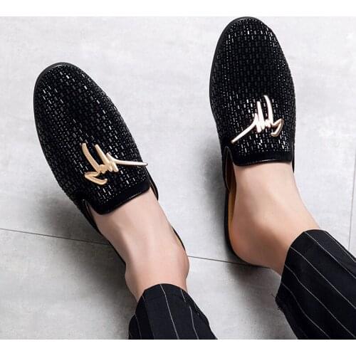 Slippers Luxury Shoes Fashion Muller Mens Mules Personality Dress Man Summer Men Half Slippers Male Shoe White Diamond