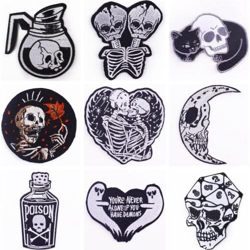 Nicediy Punk Sewing Patch Stripe Stickers Embroidered For Clothing Skull Patch Iron On Patches For Clothes Badge Applique Decor