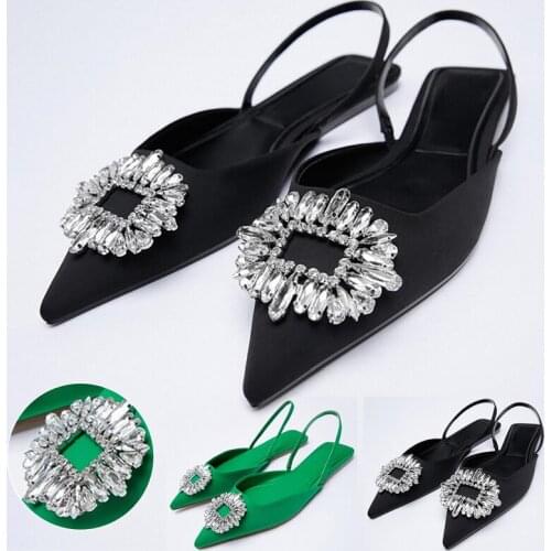 ZA Summer 2021 New Womens Falt Sandals Party Wedding Shoes Sequined Crystal Documentary Shoes Pointed Toe Spring Single Shoes