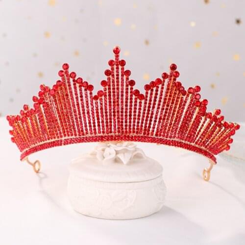 New Red Crystal Rhinestone Wedding Crown for Bridal Hair Accessories Tiara and Crown Headpiece Women Wedding Hair Jewelry