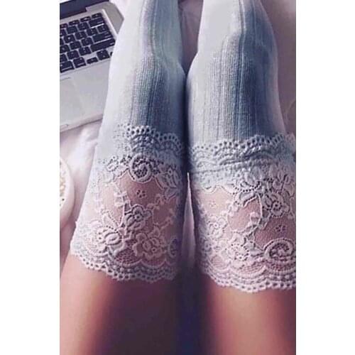 Merry See Perfumed Ruched Mesh Above Knee Garter Socks Gray