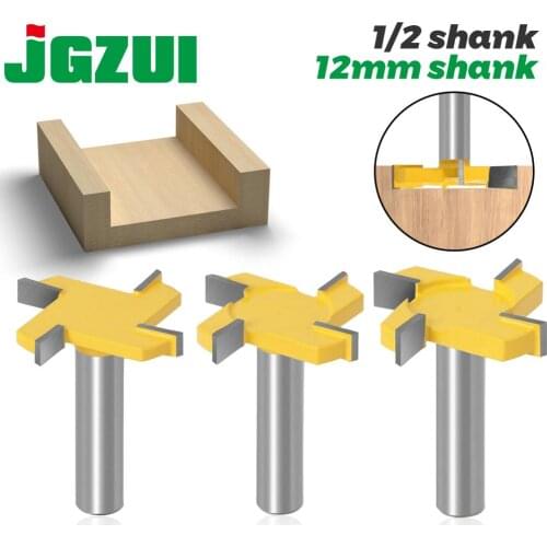 1pc 1/2"12mm Shank 4 Edge T Type Slotting Cutter Woodworking Tool Router Bits For Wood Industrial Grade Milling Cutter Slotting