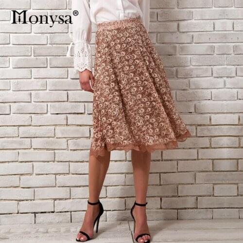 Feather Lace Skirt Women Summer 2018 New Arrivals Fashion High Waist Midi Skirts Ladies Pleated Knee Length Skirts Streetwear