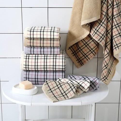2020 new Adult bath towel check three-piece set, one side gauze and one side terry 100% cotton bath towel towel square towel set