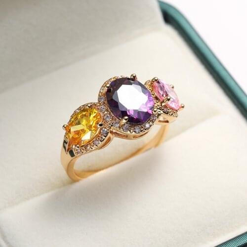 Luxury Female 925 Ring Fashion Crystal Zircon Stone Ring Vintage Yellow Gold Color Wedding Rings for Women
