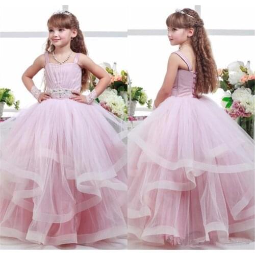 Pink Tiered Lace Princess Flower Girl Dresses for Wedding Kids Children First Communion Ball Gowns Party Pageant Wear for Girl