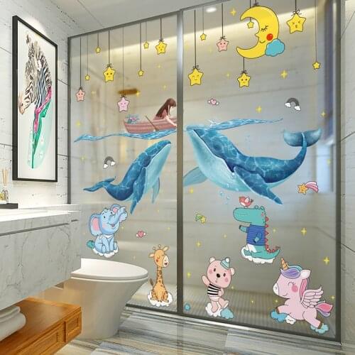 [SHIJUEHEZI] Whales Girl Wall Sticker DIY Stars Animals Mural Decals for Kids Room Baby Bedroom Children Nursery Home Decoration