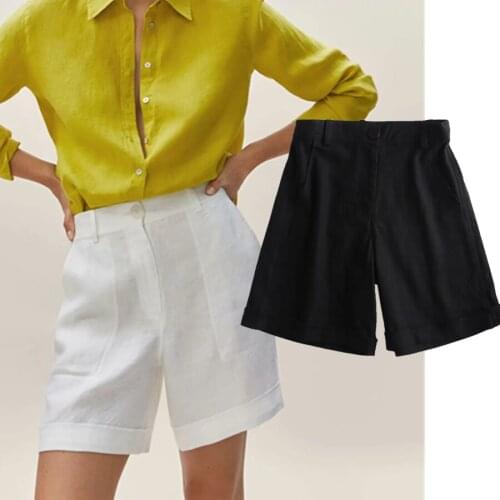 Jenny&Dave Women Casual Short Bemuda Women Short Enlgand Office Lady Fashion Simple Solid Linen Loose Summer Shorts Feminino