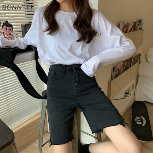 Shorts Women Summer Skinny Teens Streetwear Fashion New Simple Leisure Solid Chic Korean Style Denim Comfortable Lady Thin Fit