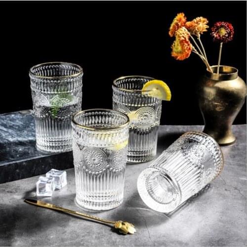 Vintage relief glass couple water cup mug milk coffee cup red wine cup juice drink creative Phnom Penh home decoration