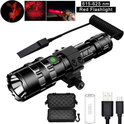 1600 LM Tactical Flashlight Outdoor Hunting Weapon Usb Rechargeable Light with 20mm Offset Picatinny Rail Mount Pressure Switch