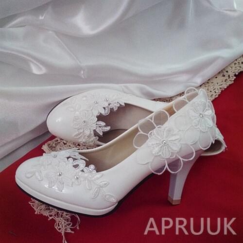 8CM high heels platforms woman wedding pumps shoes bride white color sweet handmade beautiful designer lace wedding party shoes