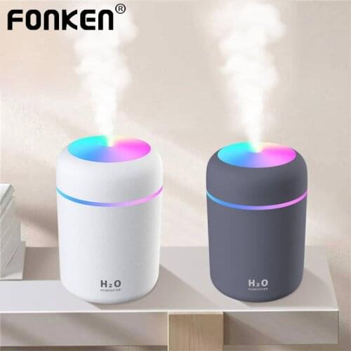 ANMONE USB Humidifier Water Fog Diffuser Bedroom Air Regulator Car Mist Maker Colorful LED Lamp Fogger Maker Househeld 300mL H2O