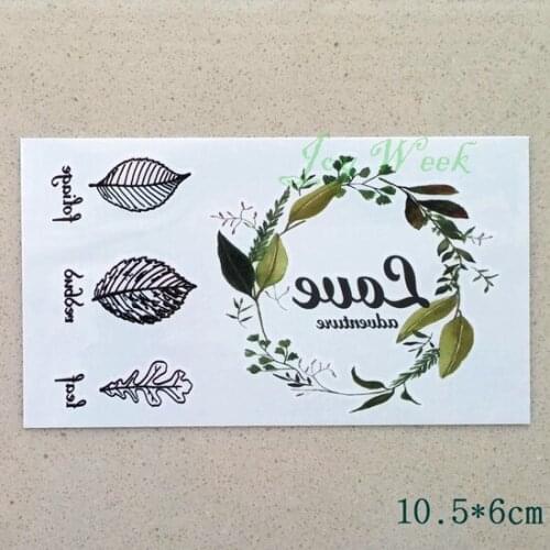 Waterproof Temporary Tattoo sticker leaf tattoo vines with "love" tatto stickers flash tatoo fake tattoos for women girl