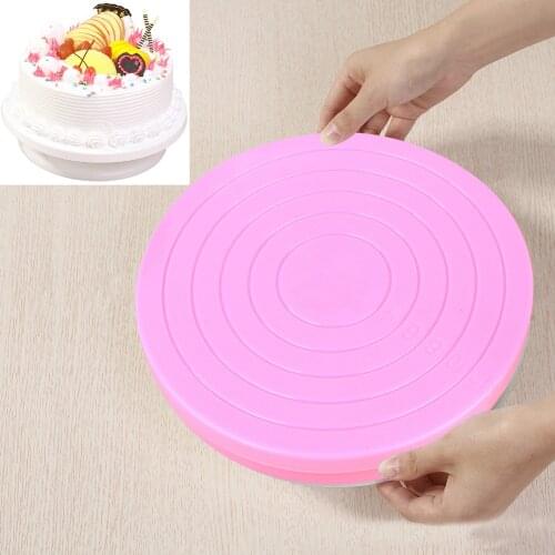 360-Degree Rotating Cake Decorating Turntable Round Pink Revolving Carved Shape Turntables Rotating Cake Stand Baking Plate