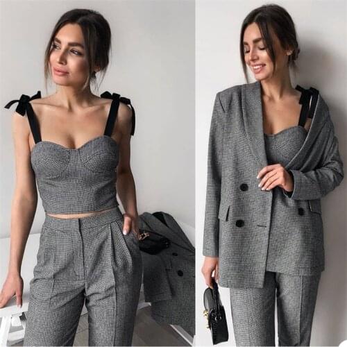 Chic 3 Piece Women Suits High Qualit Cotton Custom Made Black And White Suit Fashion Formal Lady Office Suits