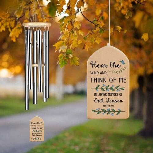 Personalized Memorial Gift Wind Chime Hear The Wind And Think Of Me Remembrance Outside Garden Yard Porch Patio Home Decoration